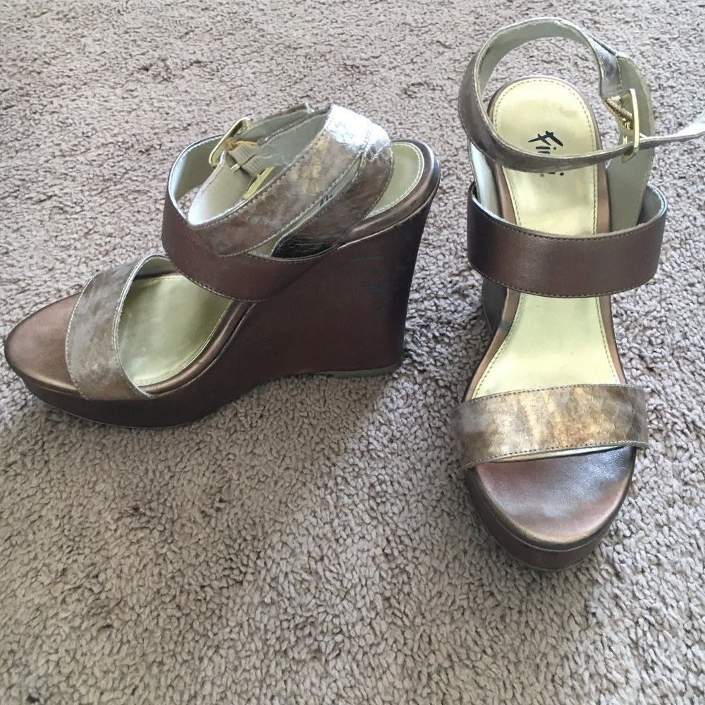 Gold wedge high heeled sandals